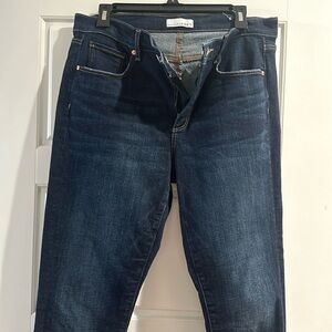 Fringe hem ankle jeans dark wash